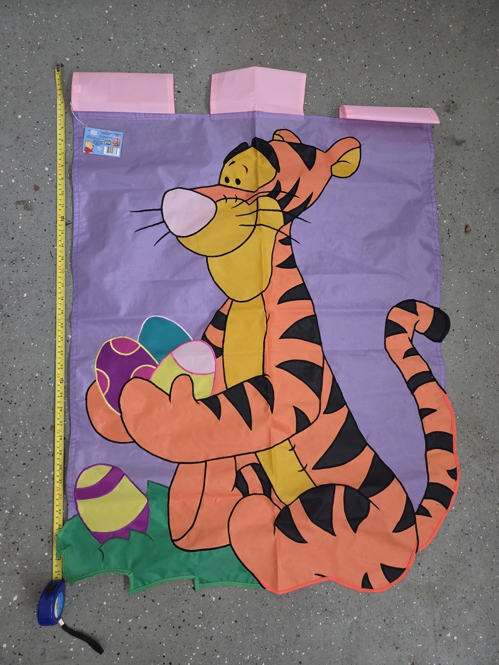 Tigger Easter Flag - Purple Background with Orange Tigger & Colorful Eggs. Large